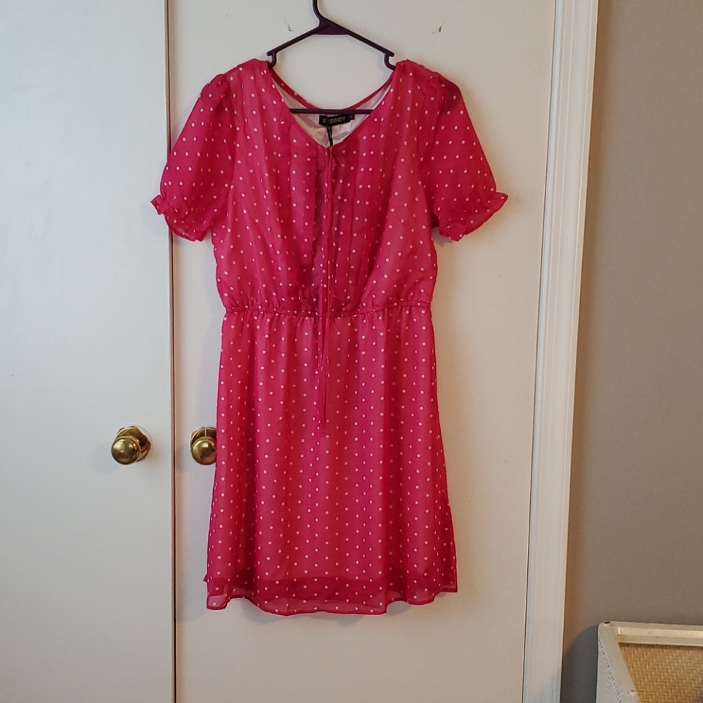 Pink Dress with white polka dots